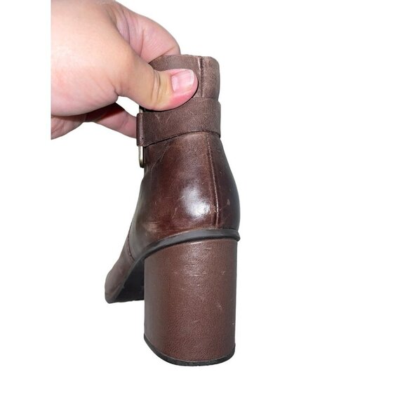 Korks Women's Hanska Booties in Dark Brown Leather Buckle Heeled Distressed 9.5 - Picture 9 of 11